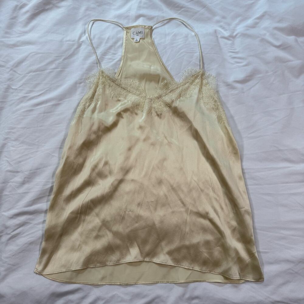 CAMI NYC The Racer Lace Trim Silk Camisole Butter Yellow size Large